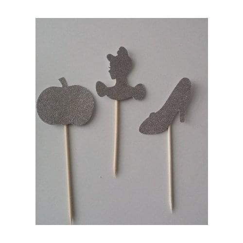 Glitter Cinderella Princess Cupcake Toppers girls birthday party Wedding Bridal Shower Engagement Hens Night Party food picks