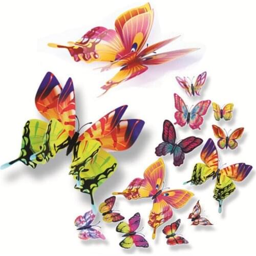12pcs House Decoration 3d butterfly Wall sticker window sticker bedroom Home decor DIY Wallpaper Art Decals Fridge Magnets