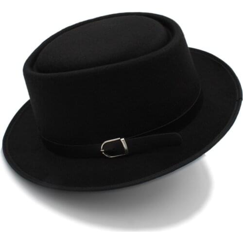 Pork Pie Hat For Women Men With Fashion Leather For Dad Wool Flat Fedora Hat For Lady Gambler Trilby Hat Hat Size 58CM