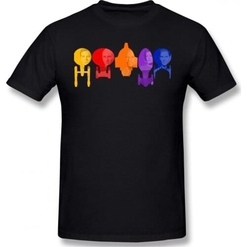 Men Short Sleeve Star Trek Science FictionTV Series T-Shirt Rainbow Ship Captain Fill Pure Cotton Tees Harajuku TShirt