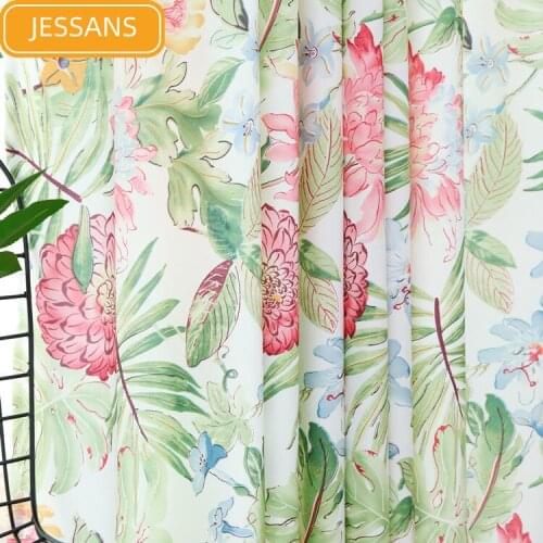 Hawaiian Style Leaf Printing Velvet Hemp Curtain Screens Curtains for Living Room Bedroom Finished Product Customization