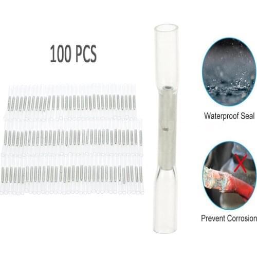 100 PCS 26-24 AWG Insulated Heat Shrink Butt Connectors Waterproof Wire Electrical Crimp Terminals Connect Tube