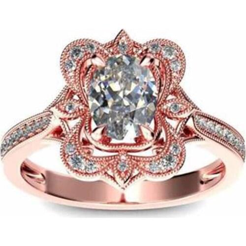 Hot Sale Geometry Hollow Flower White Zircon Crystal Ring for Women Engagement Party Wedding Female Rings Jewelry Accessories