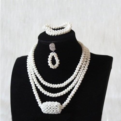 4UJewelry Fine Jewelry Sets For Women White Real Coral Beads 3 Layers Jewellery Set For African Women Free Shipping 2020 Newest