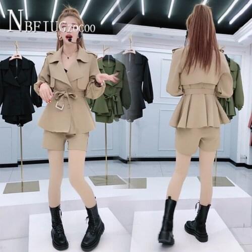 2020 Autumn New Fashion Coat And Shorts Women Sets Plus Size Temperament Female Sets