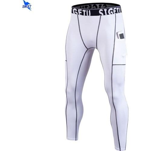 Compression Mens Sport Running Tights with Pockets Dry Fit Jogging Pants Gym Fitness Training Mens Tight-Fit Leggings Trousers
