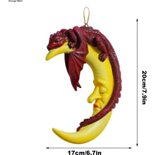 Creative Moon Shape Hanging Figurine Delicate Decorative Resin Sleepy Dragon Moon Wall Statue Pendant Wall Boy Sleeps Friends