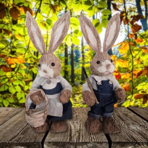 Bunny Easter Decorations Simulation Straw Rabbit Supplies for Table Bedside Photography Props Easter Theme Festival Party Decor