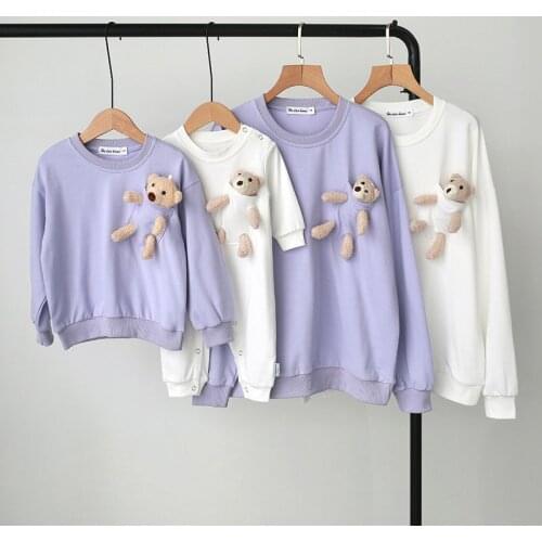 MILANCEL 2021 Autumn New Family Matching Outfits Bear T-shirt Long Sleeve Mother Kids Clothes Cotton Romper Korean Family Look