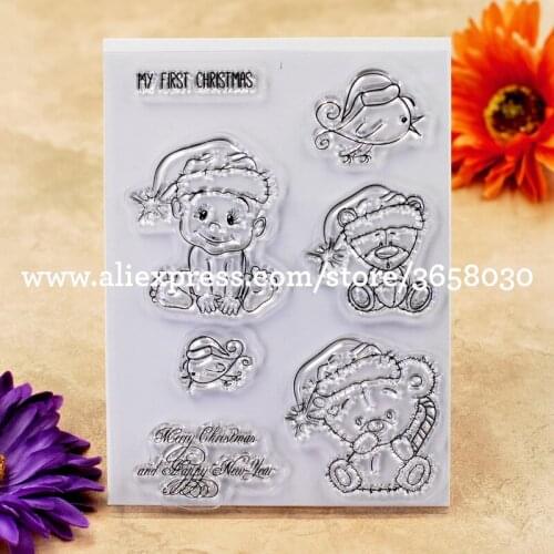 MY FIRST CHRISTMAS Little Bear Scrapbook DIY photo cards account rubber stamp clear stamp transparent stamp 11.5x15.5cm 8052553