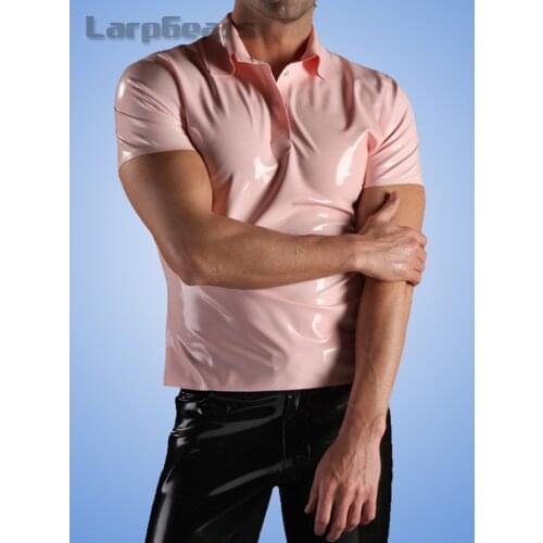 Short Sleeved Men latex Polo Shirt fashion rubber T-Shirts Fashion Tops