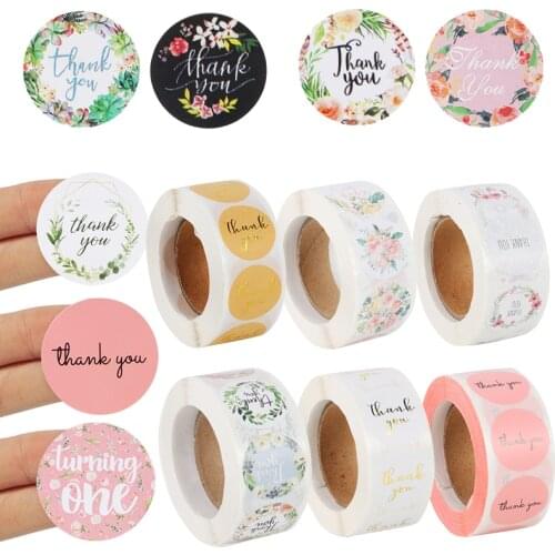 500pcs 2.5cm Floral Thank you stickers Baby Shower 1st birthday Gift Boxes Seal Label stickers Scrapbooking Stationery Stickers