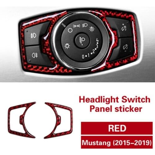 Carbon Fiber Headlight Adjustment Switch Frame Decoration Stickers For 2015-2019 Ford Mustang Interior Accessories Car Parts
