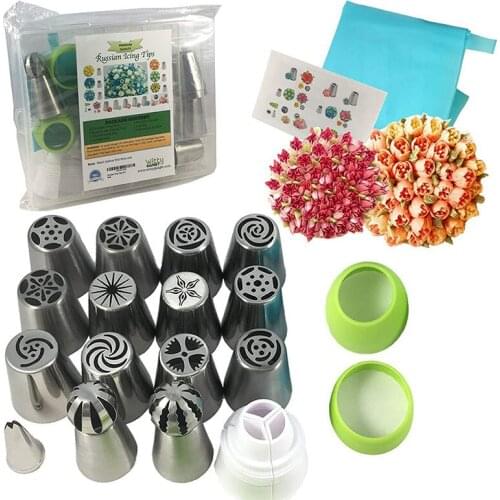 19 pcs Cake Decorating Set Russian Stainless Steel Nozzle Pastry Skills Spherical Lcing Pipe Fudge Cream Baking Tool For Cakes