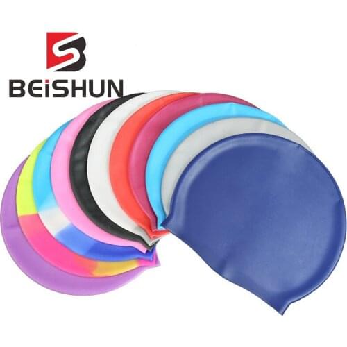 New Color Swimming Cap Mens Ladies Elastic Silicone Cap Adult Swim Cap