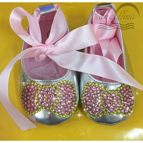 Custom Sparkle Bling Pacifier Out Swal Crystals Rhinestones Baby Shoes Infant 0-1Y Ribbon Princess Satin Bella Ballerina Shoes