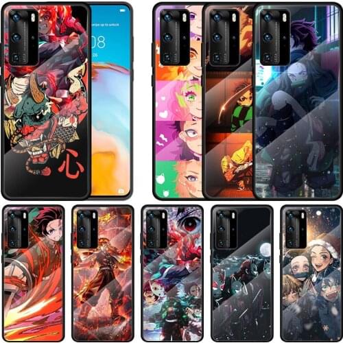 Hot Anime Demon Slayer Kimetsu No Yaiba For Huawei P40 P30 P20 P10 Pro Plus Lite 5G 2019 Tempered Glass Cover Luxury Phone Case