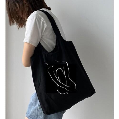 Harajuku Casual Fashion Large-capacity Cotton Shopping Bag Tote Abstract Art New Ulzzang Female Canvas Fun Hip Hop Shoulder Bags