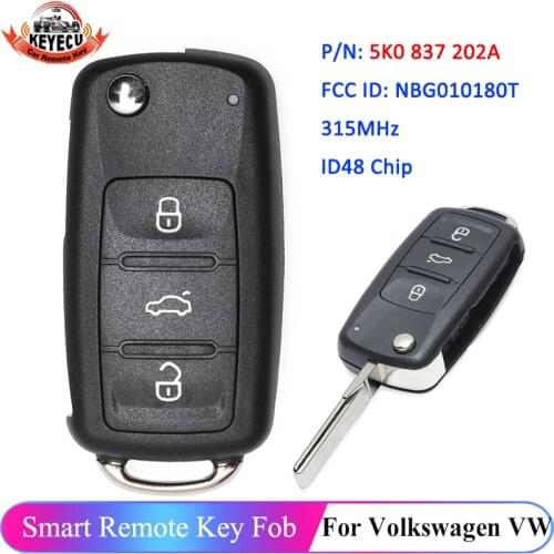 KEYECU 3 Button FCC: NBG010180T 5K0837202A 315MHz ID48 for Volkswagen VW Golf GTI Jetta Touareg Passat CC Remote Smart Key Fob