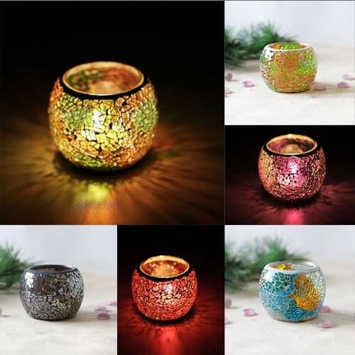 Assorted Colorful Mosaic Glass Candle Holder Bowl Tealight Votive Holder for Wedding Party Home Decor