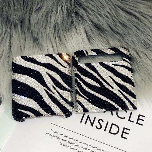 Luxury Fashion Full Bling Crystal Diamond White Black Zebra Print Design Case Cover For Samsung Galaxy Z Flip 3 Z Fold 2 3 W21