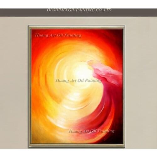 Hand-Painted Modern Red Color Abstract Waves Canvas Wall Art Oil Painting Mural Picture Wall Decor Painting Large Living Room