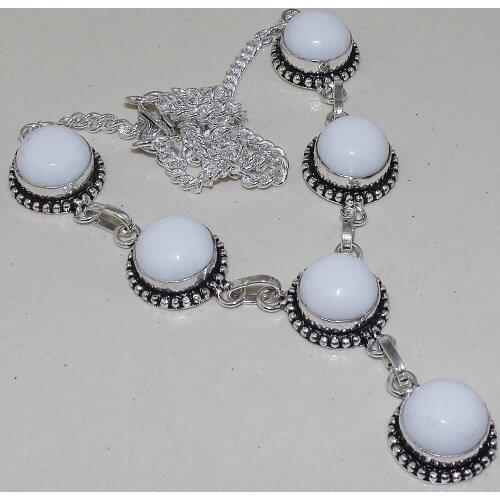 White Opal Necklace Silver Overlay over Copper , 48.2 cm, N0731