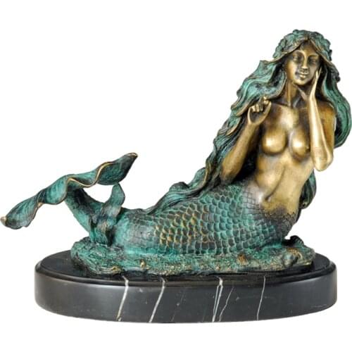 Mermaid Statue Sculpture Bronze Brass Classic Female Art Upscale Birthday Gifts Home Decor