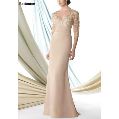 Mother Of The Bride Dresses Appliques Champagne Wedding Dress For Mother Illussion Large Size Wedding Party Dress Mermaid Custom