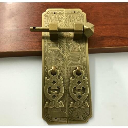 Retro Chinese Brass Handles Hardware Antique Landscape Carving Cabinet Wardrobe Closet Door Pulls and Knobs Bronze Copper Handle