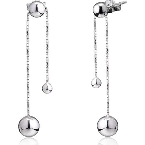 String of Beads Hanging Earring 100% 925 Sterling-Silver-Jewelry Free Shipping