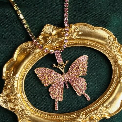 WANGAIYAO new womens butterfly necklace temperament single-layer claw chain zircon necklace simple inlaid with water zirconium