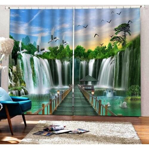 Window Treatment Window Blackout Curtains waterfall landscape Photo Curtains For Kitchen Door Waterfall Drapes