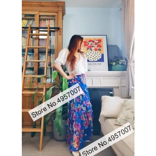 Stylish Viscose Women Floral Printed Ruffled Detail Wrap Style Long Skirt With Lining & Waist Ties