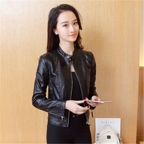 Spring black leather jacket women faux leather biker jacket fashion plus size PU jaqueta de couro feminina HH007