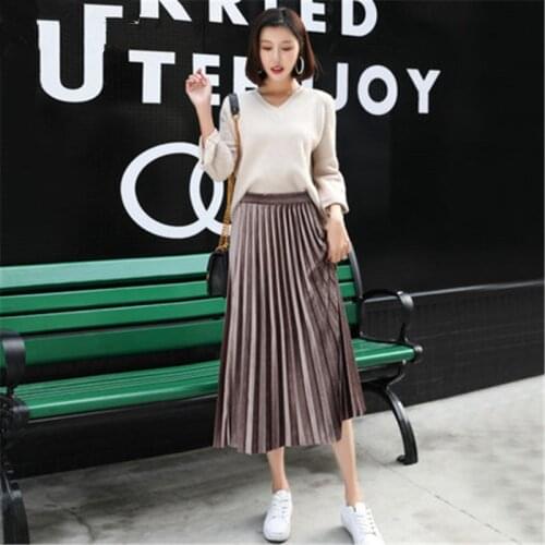 Womens Fashion Style Long Skirts Female Spring Pleated Skirt Autumn Female Clothing Office Lady Cloth LWL209