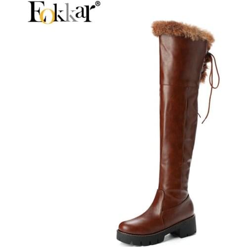 Eokkar 2020 Women Over The Knee High Boots Square Mid Heel Casual Winter Thigh High Boots Elegant Warm Ladies Boots Size 34-43