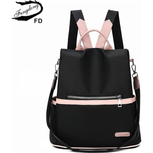 Fengdong girsl black backpack female fashion anti theft backpack waterproof lightweight travel backpack female bagpack girl gift