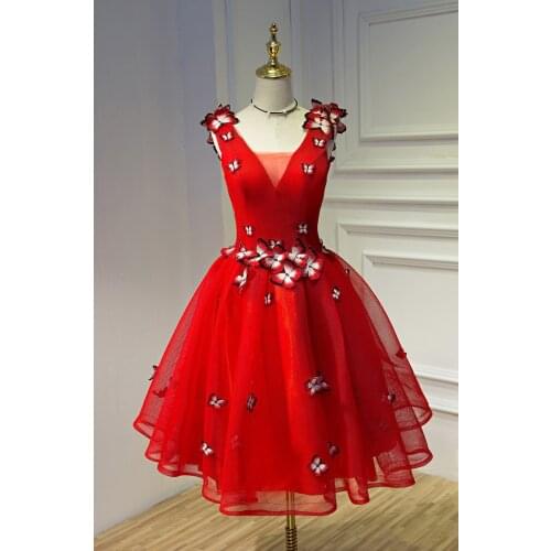 Bealegantom Red Prom Dresses 2021 Butterfly Beading Plus size Short Evening Party Gown Robes De Soiree Stock 2-16 PD1264