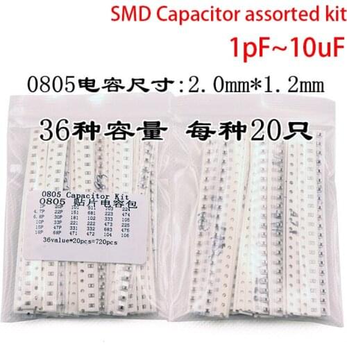 0805 SMD Capacitor assorted kit ,36values*20pcs=720pcs 1pF~10uF Samples Kit electronic diy kit