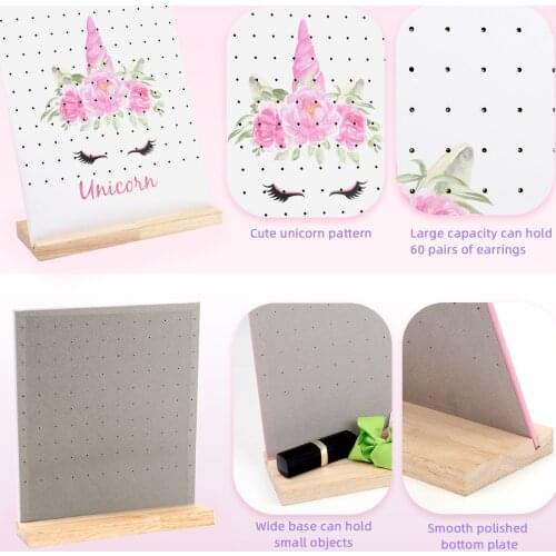 Storage Holders Racks 120 Holes Pink Unicorn Earring Holder Stand Jewelry Rack Display for Girls Earring Organizer 8*20*25cm 1pc