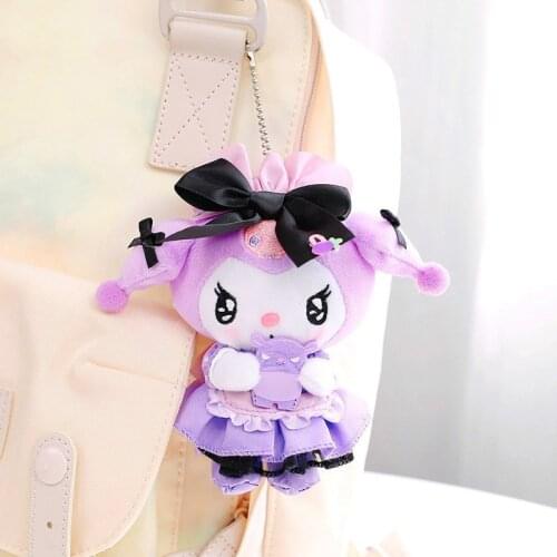 10cm Kawaii Plush Toys Japanese Maid Cross-dressing Little Devil Kuromied Bow Magic Lolita Plush Doll Keychain Pendant Gift