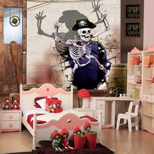 3d Cartoon Wall paper of Skull Skeleton 3d Wall Murals Vinyl Wallpaper for Child Bar Living Room 3d Wall Photo Mural