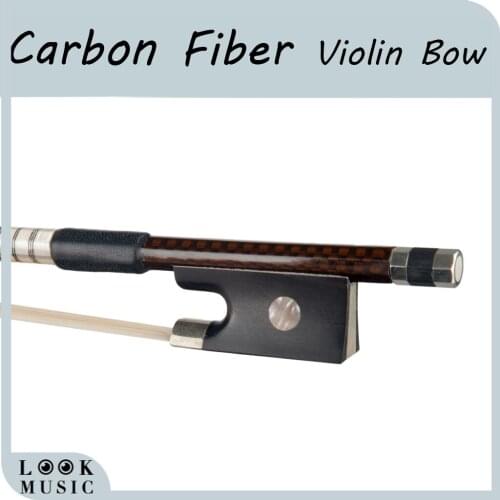 4/4 Violin Bow Well-balanced Carbon Fiber Red Silk Braided Round Stick Ebony Frog Real Mongolia Horsehair Fiddle Bow