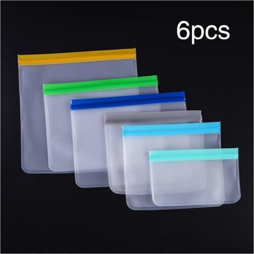 [6 Pcs Sets ] Fresh Keeping Bag Frosting Translucent PEVA Food Bag Reuse PEVA Thickening Storage Seal