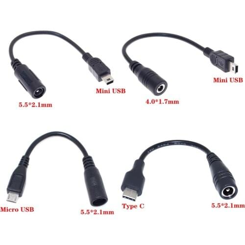 5.5*2.1mm 4.0*1.7mm DC Power Plug Waterproof Jacket Female To Micro USB / Mini USB / Type C Male Adapter Cable