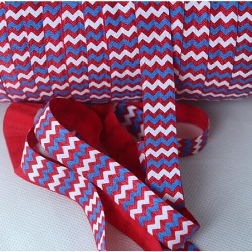5/8" red white blue fold over elastic printed chevron, 4th of july, Welcome custom print FOE ribbon