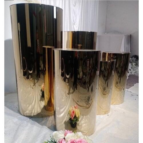 5 pieces of stainless steel high quality mirror wedding glittering round base cylindrical dessert table