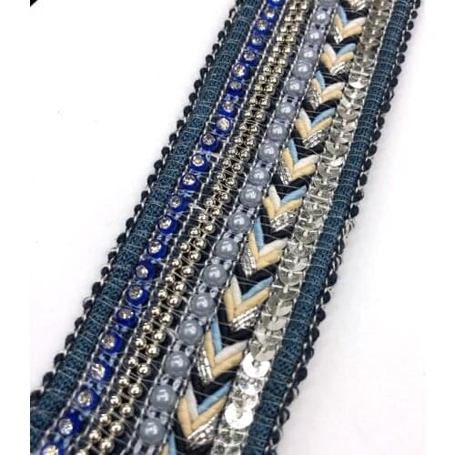 Wide about4cm 5yards/lot Polyester cotton Woven Jacquard Ribbon embroider Trims with Sequins Trims Quilt Accessories LS-0122