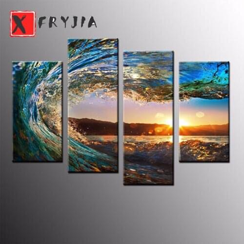 5pcs Diamond Painting Romantic landscape sunset sea waves Full Drill Diamond Embroidery Mosaic Needlework Beaded Rhinestones